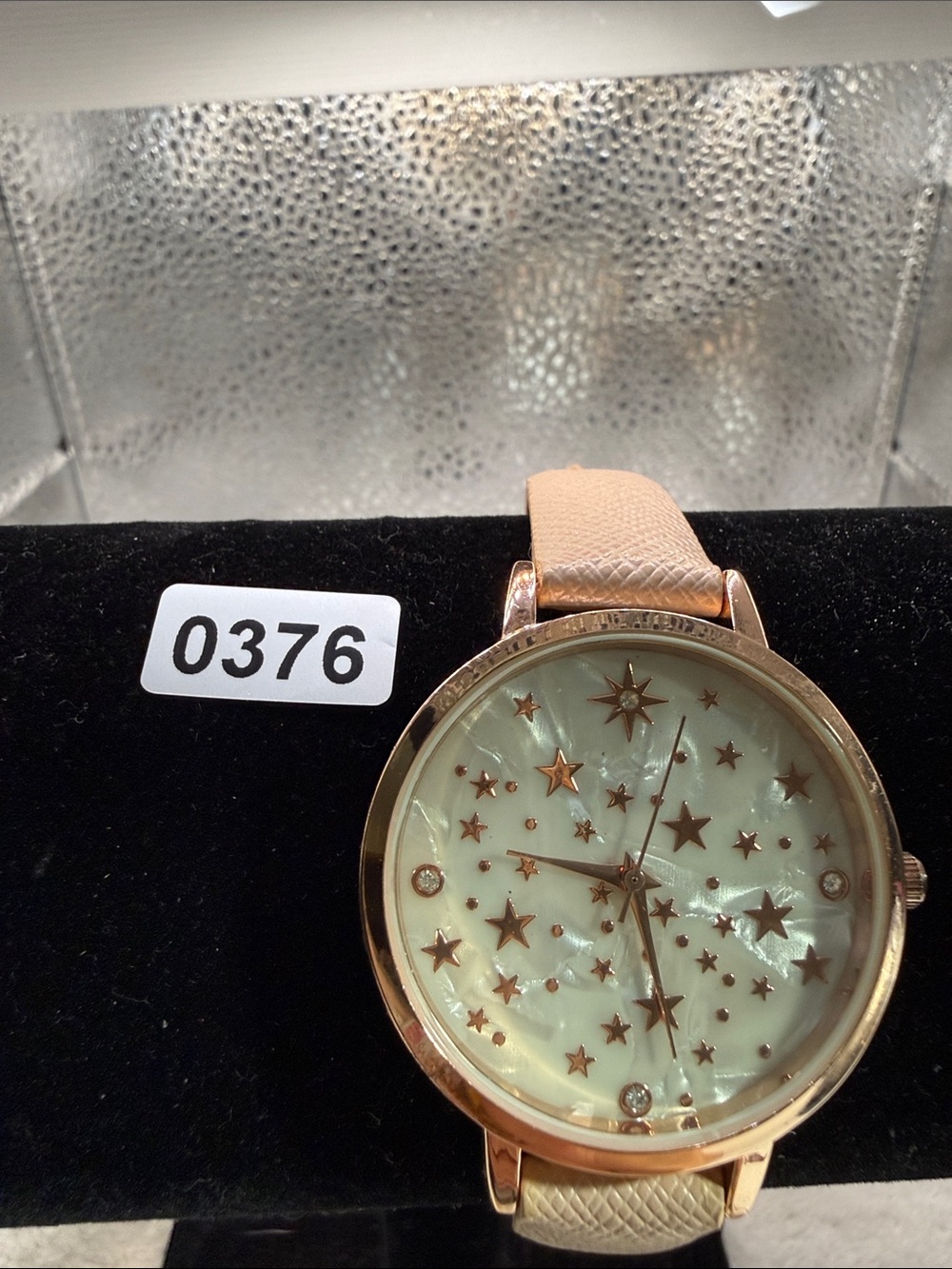 Rose Gold Starburst Dial Women's Watch with Beige Strap